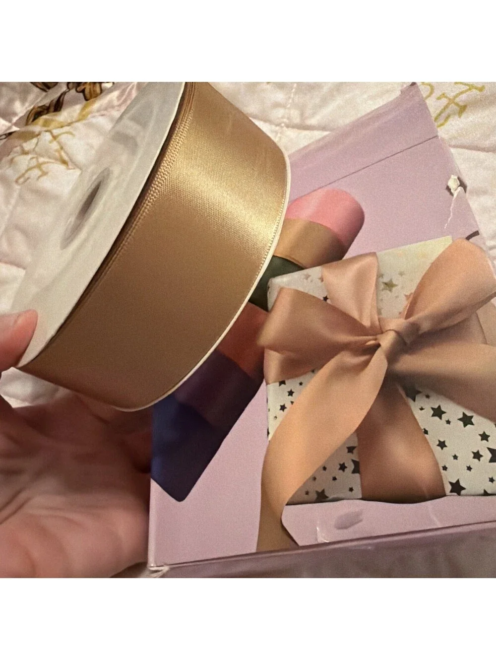 1-1/2 Inch x 50 Yards Champagne Gold Double Face Satin Ribbon For Gift Wrapping
